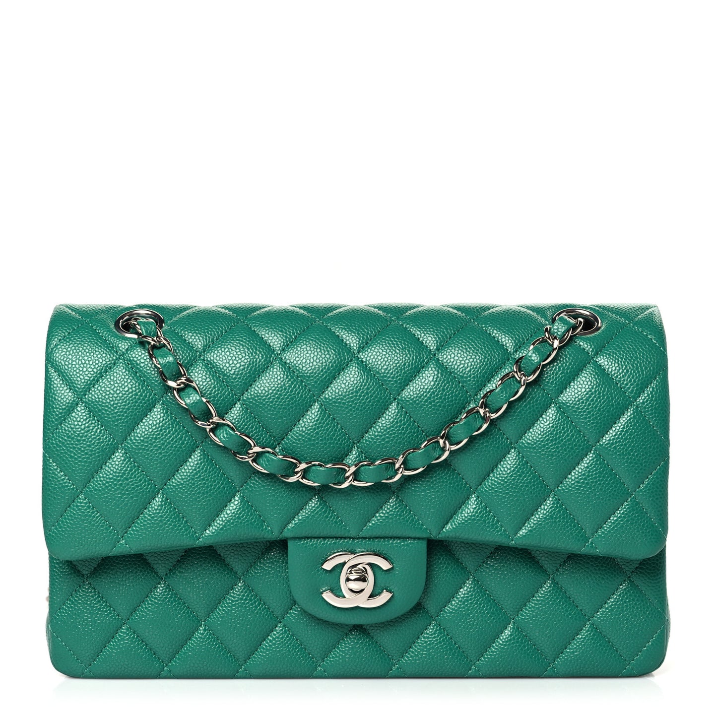 Caviar Quilted Medium Double Flap Green