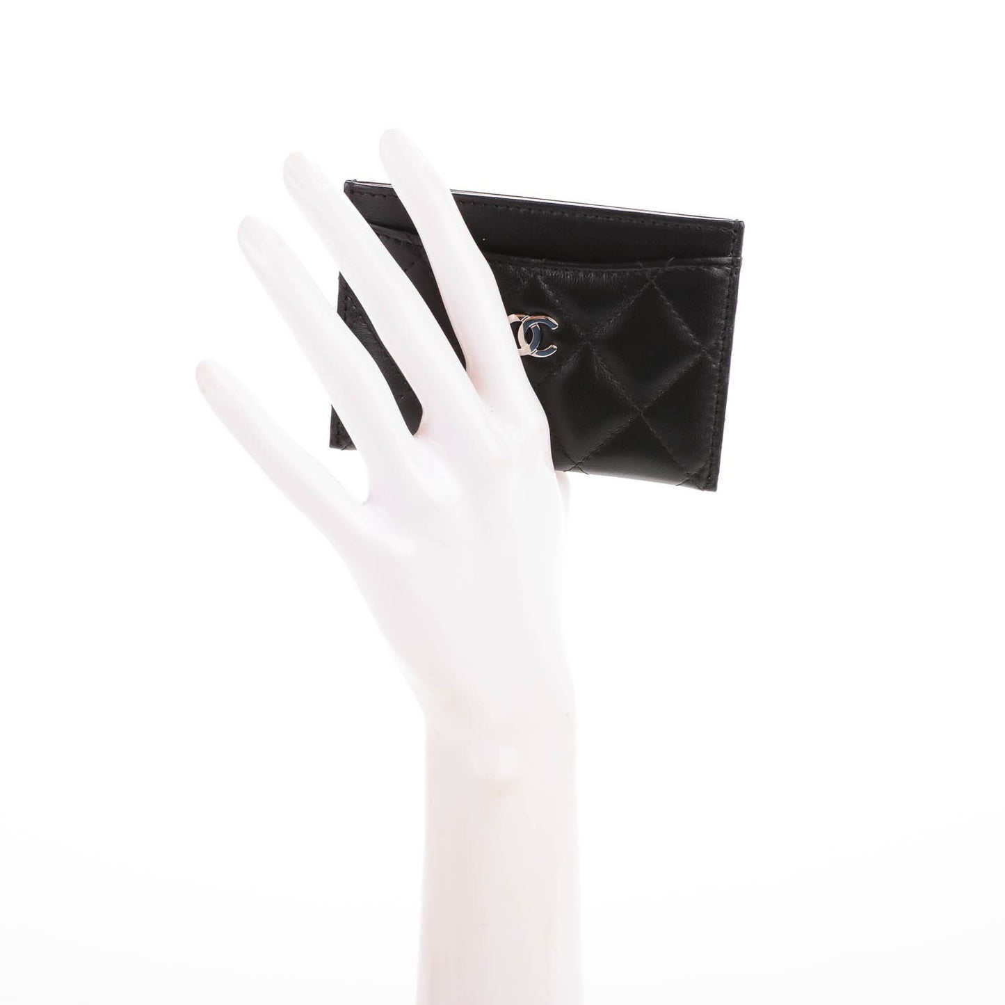 Lambskin Quilted Card Holder Black