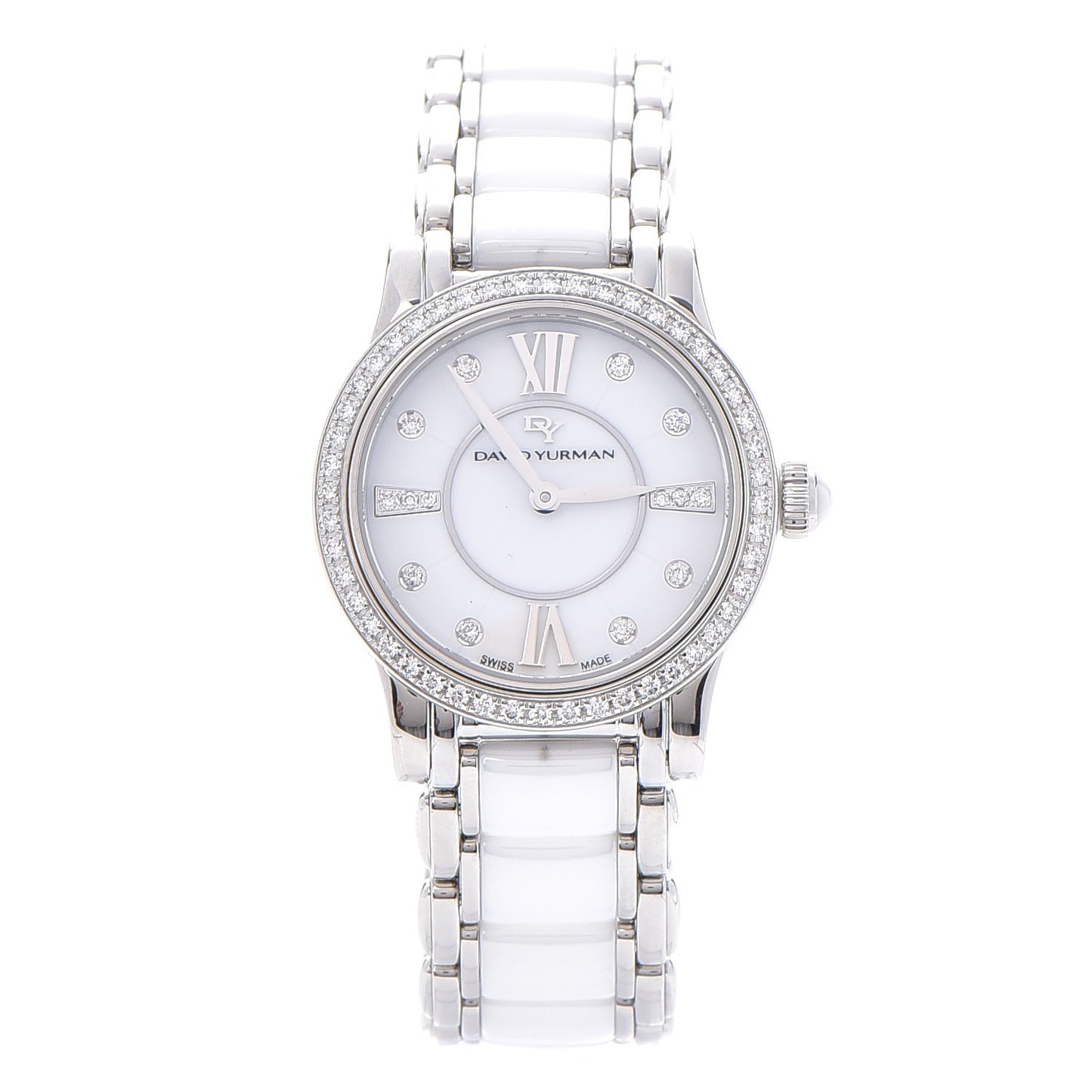 Stainless Steel Ceramic Diamond 30mm Classic Quartz Watch White