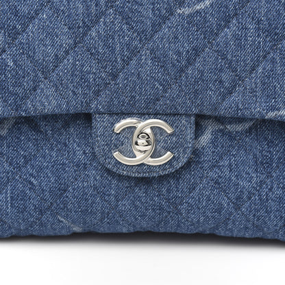 Chanel Denim Quilted CC Print Jumbo Single Flap Blue 10 of 11