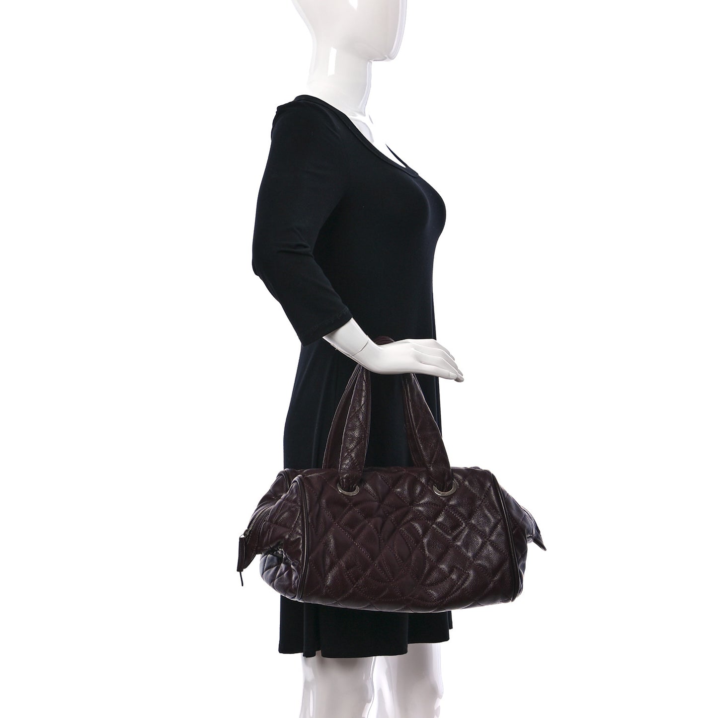 Caviar Quilted CC Timeless Bowler Burgundy