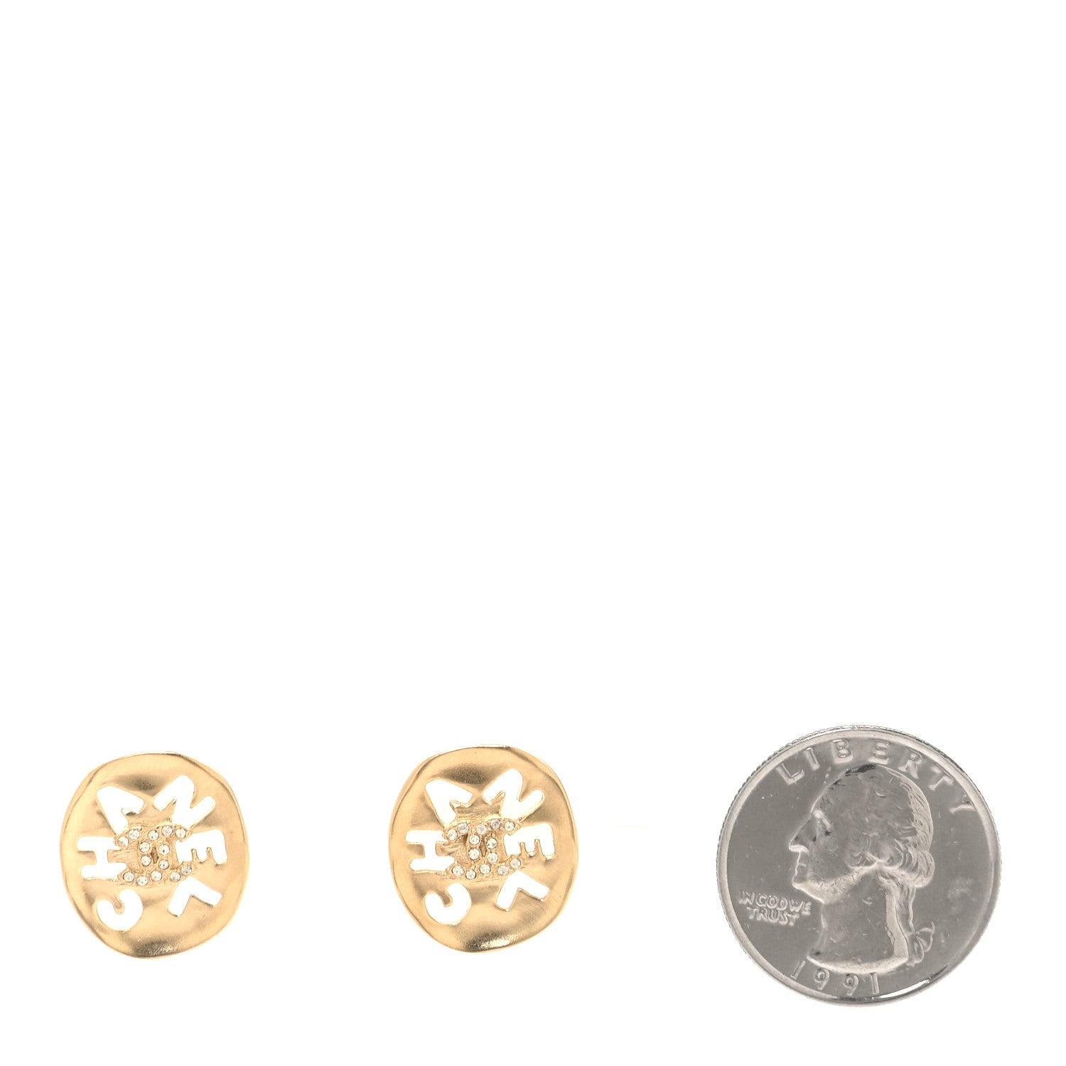 Chanel Metal Crystal Coco Round Earrings Gold 2 of 5