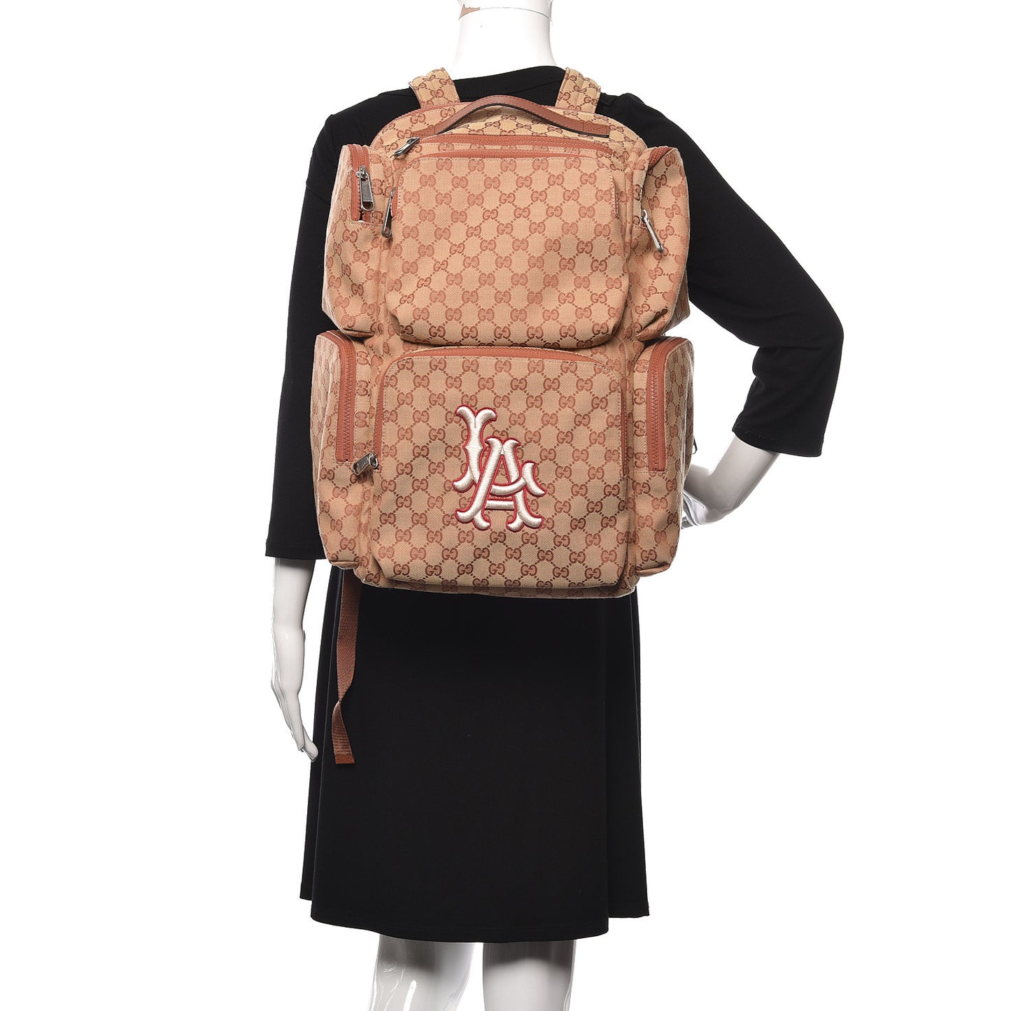 X MLB GG Monogram LA Dodgers Large Backpack Beige Ruggine Ivory