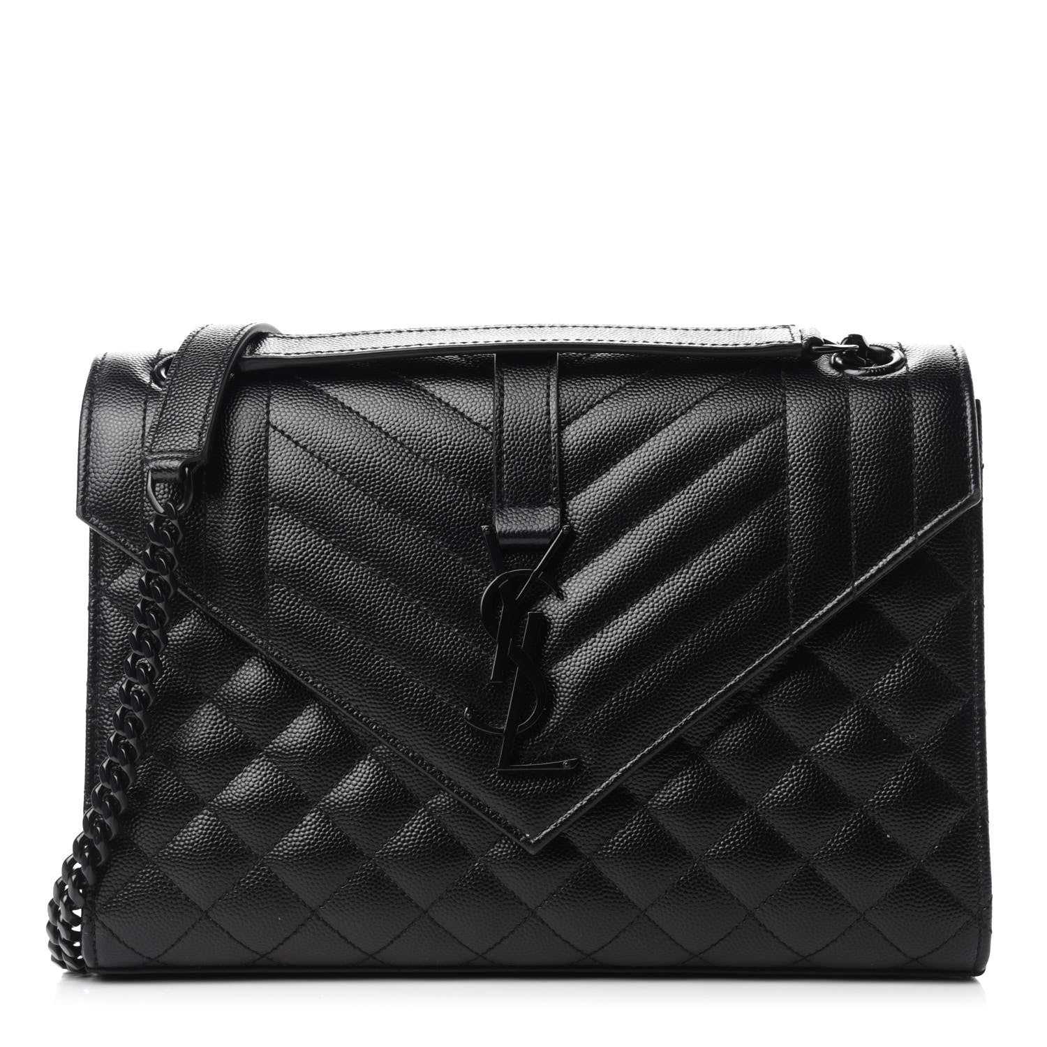 Saint Laurent Grain De Poudre Textured Mixed Matelasse Triquilt Medium Monogram Satchel Black 1 of 11