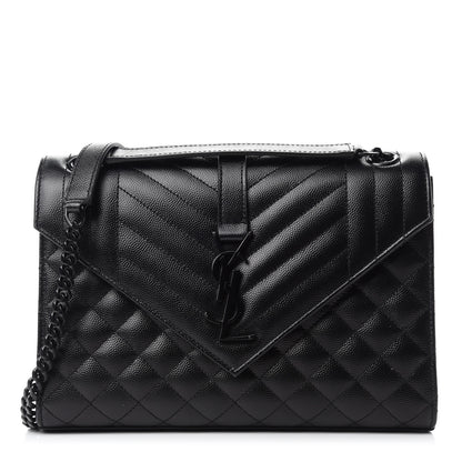 Saint Laurent Grain De Poudre Textured Mixed Matelasse Triquilt Medium Monogram Satchel Black 1 of 11