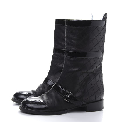 Chanel Calfskin Patent Quilted Cap Toe Boots 39.5 Black 3 of 9