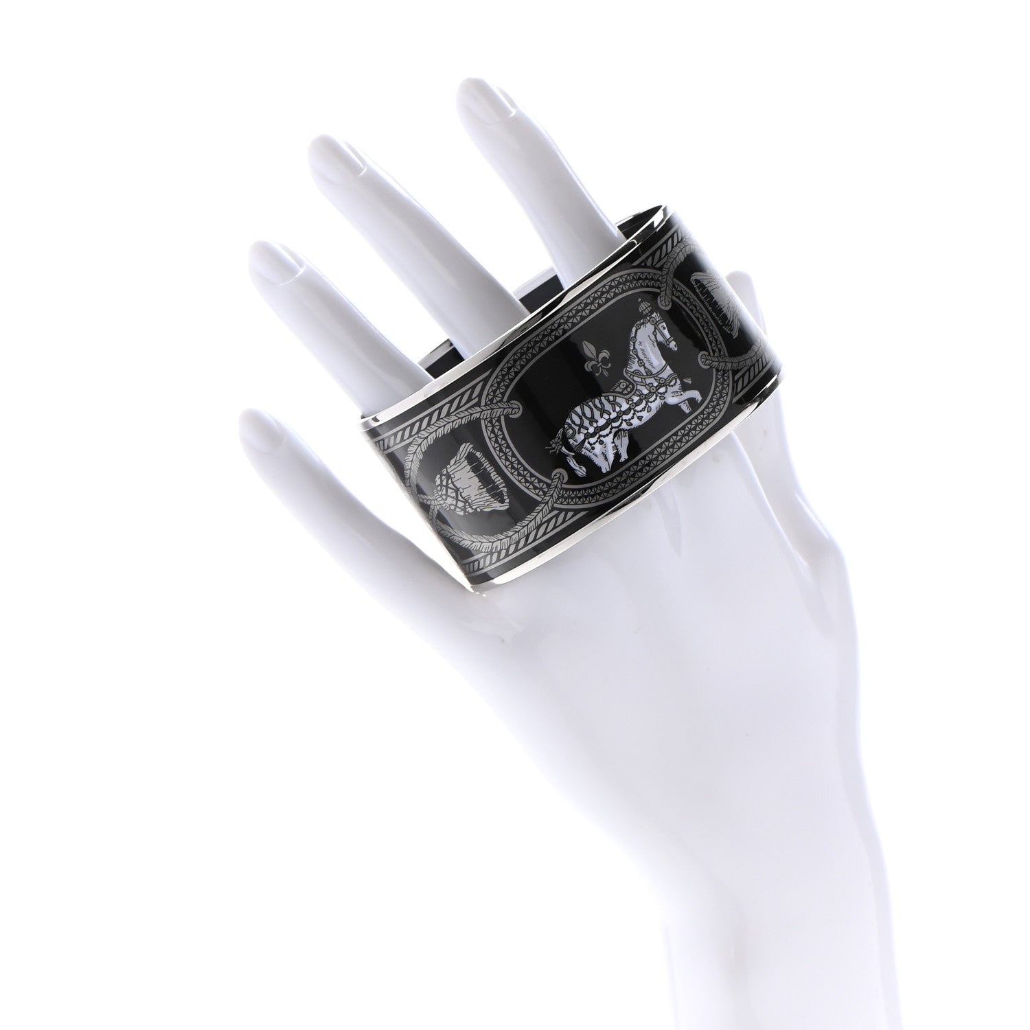 Hermes Enamel Printed Grand Apparat Extra Wide Bracelet 62 Black 2 of 5