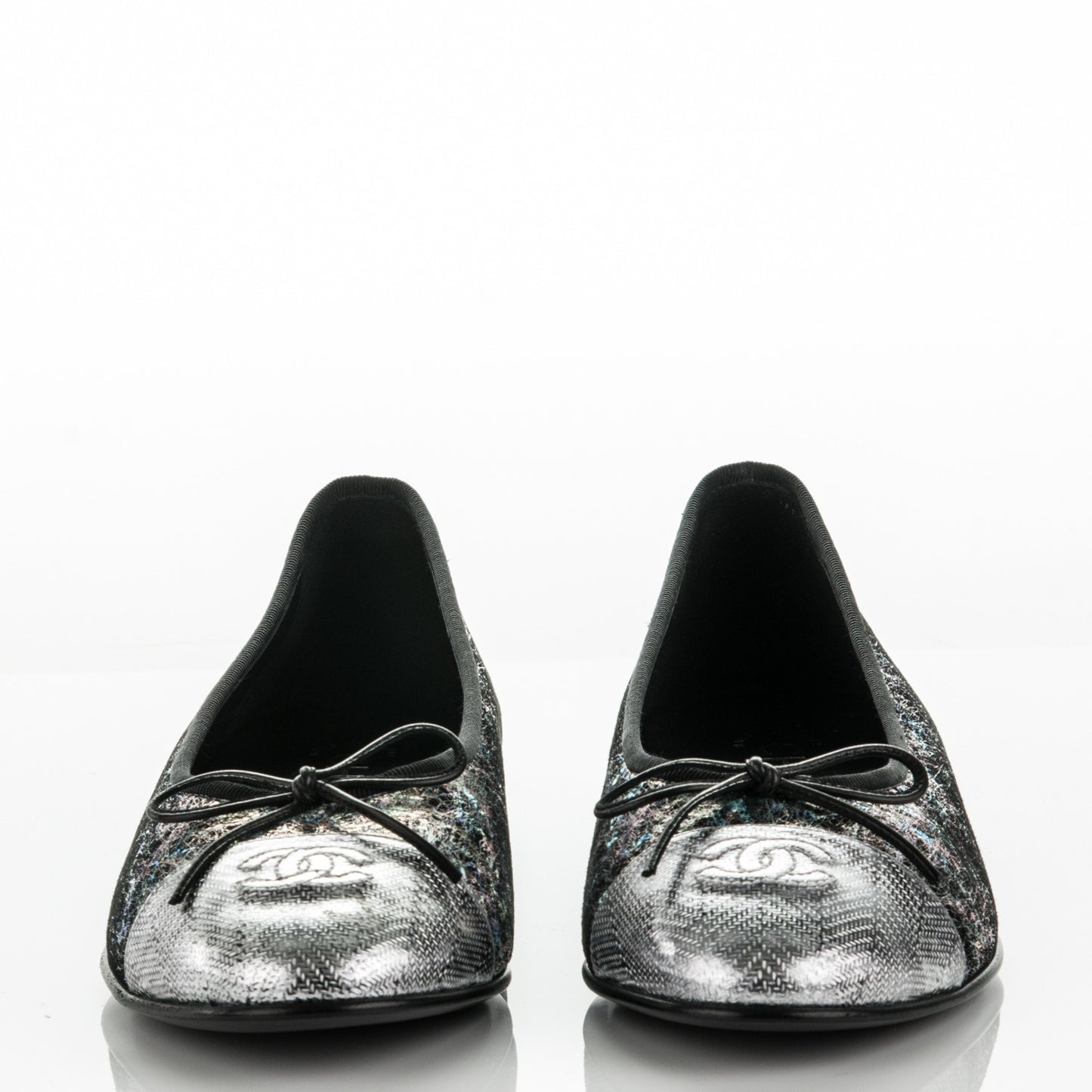 Metallic Calfskin Hologram Cap Toe Ballerina Flats 38.5 Silver