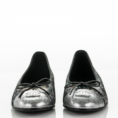Chanel Metallic Calfskin Hologram Cap Toe Ballerina Flats 38.5 Silver 2 of 7