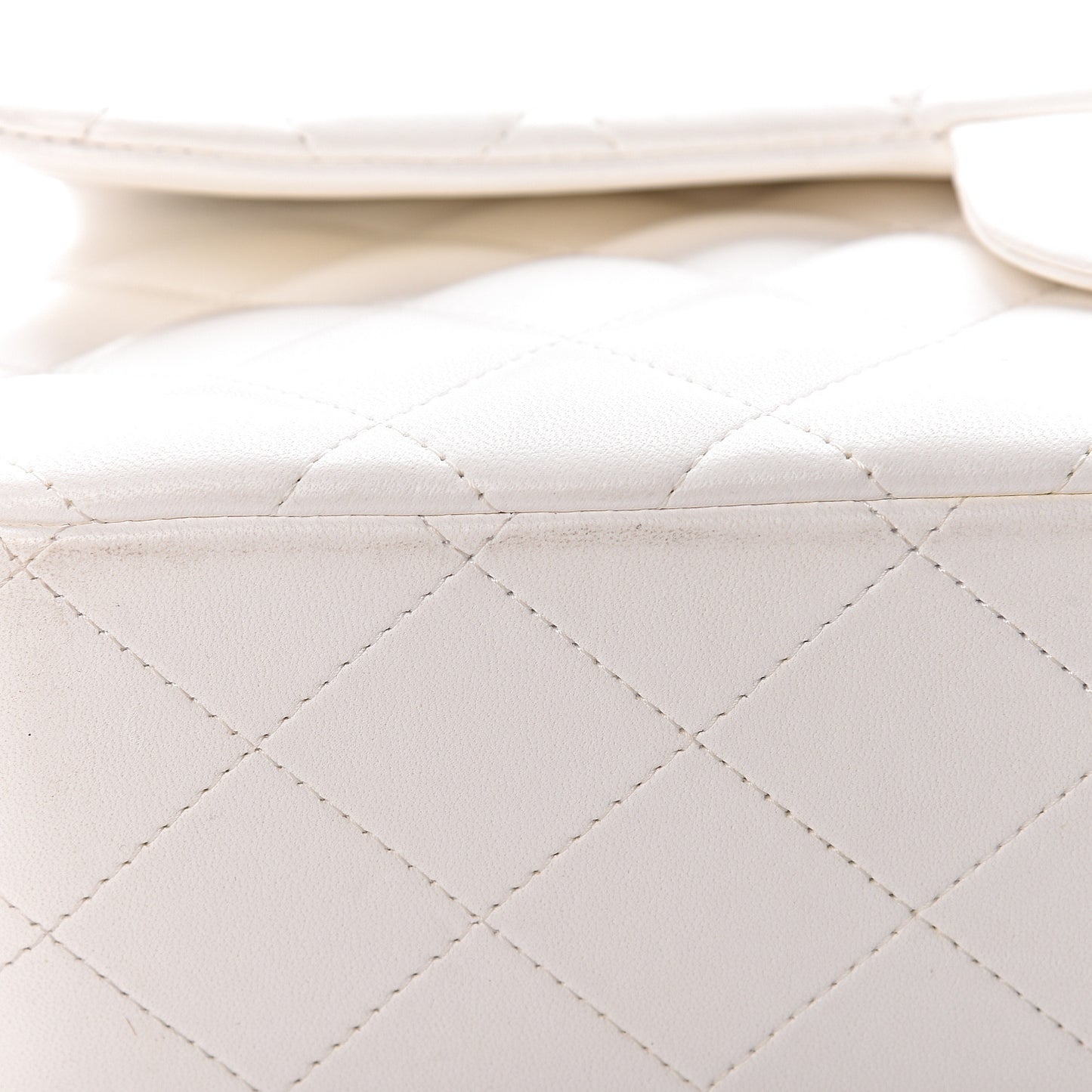 Lambskin Quilted Jumbo Double Flap White