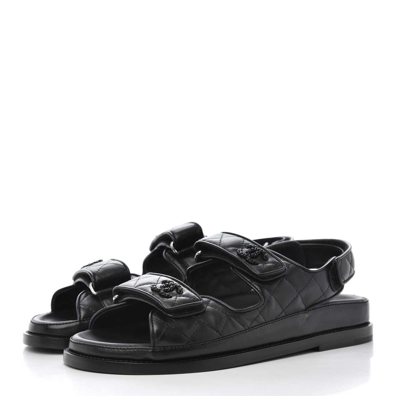 Chanel Lambskin Velcro Dad Sandals 37 Black 3 of 11