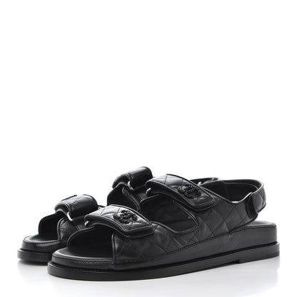 Chanel Lambskin Velcro Dad Sandals 37 Black 3 of 11