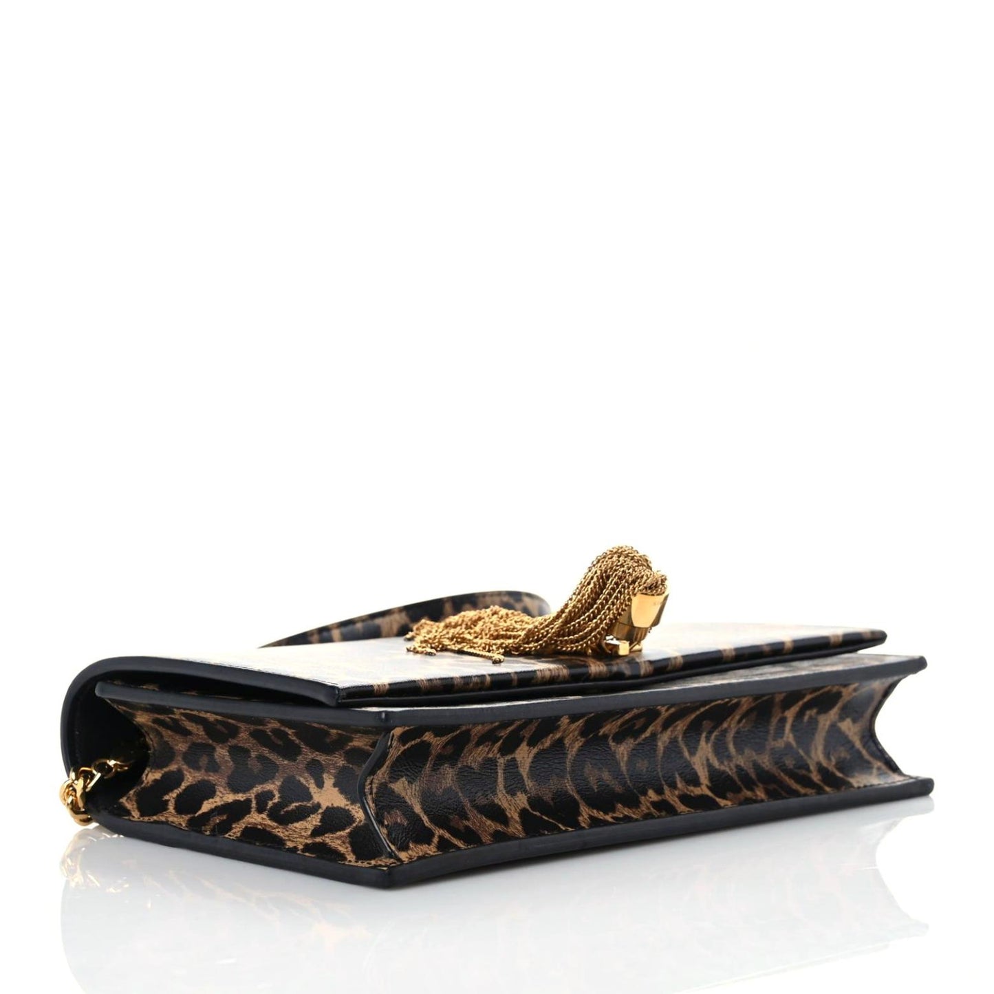Calfskin Heart Leopard Print Classic Monogram Kate Tassel Satchel Toffee