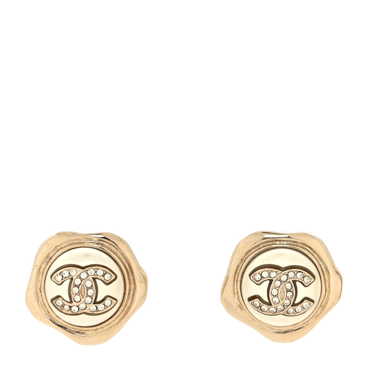 Chanel Metal Resin Crystal CC Earrings Gold 1 of 4