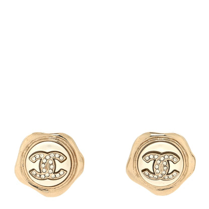 Chanel Metal Resin Crystal CC Earrings Gold 1 of 4