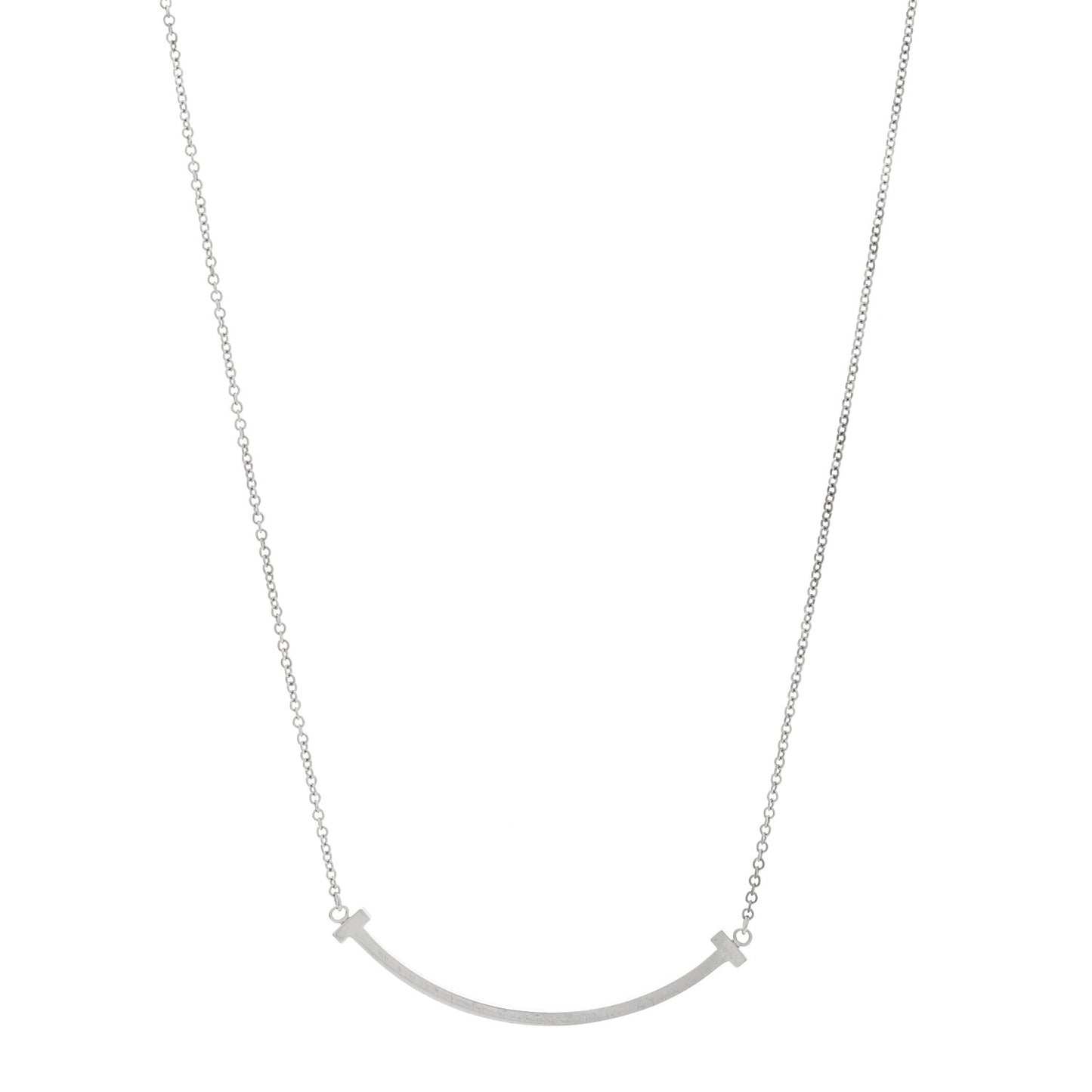 18K White Gold Small T Smile Pendant Necklace