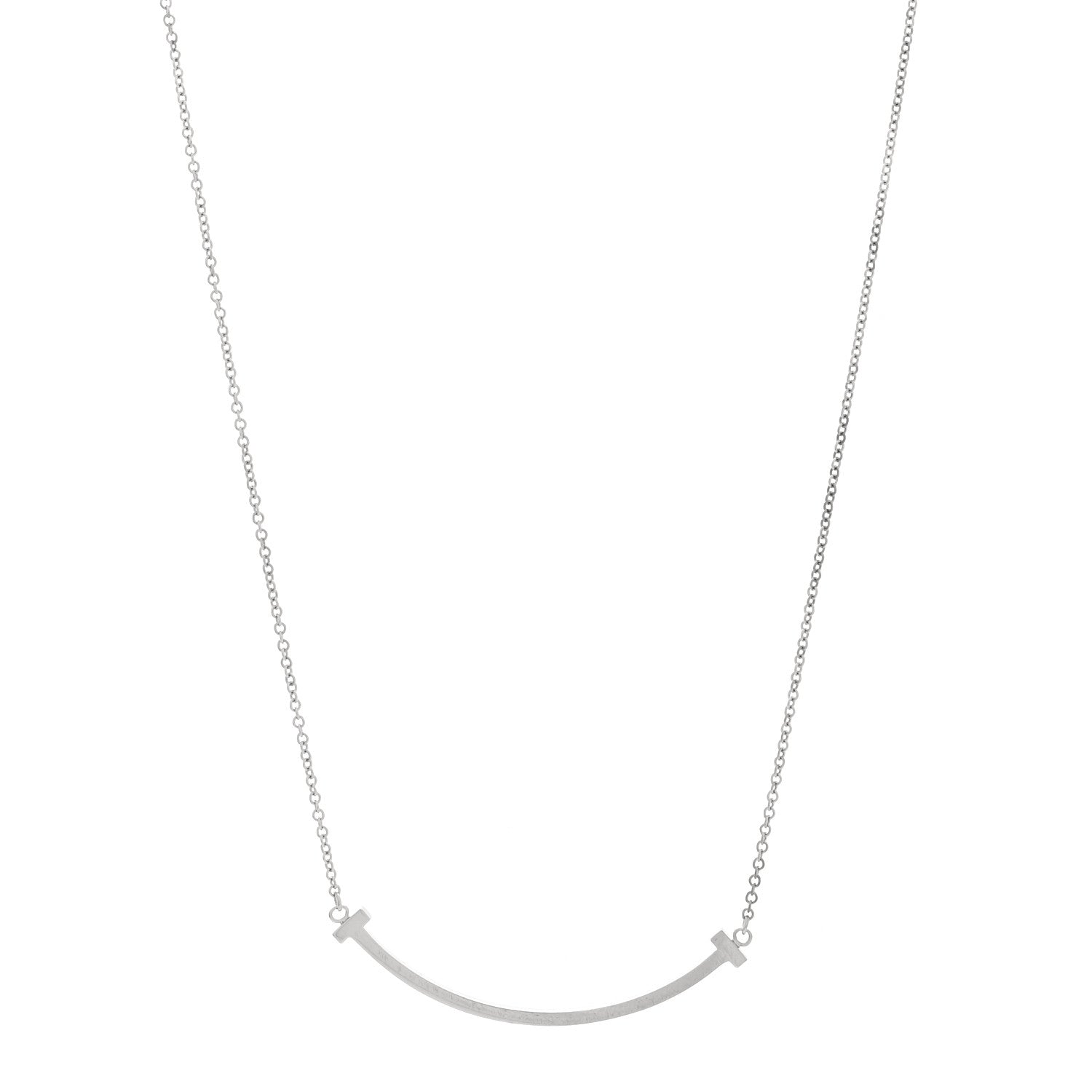 Tiffany 18K White Gold Small T Smile Pendant Necklace 1 of 5