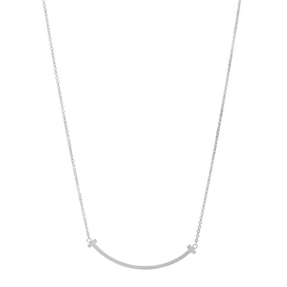 Tiffany 18K White Gold Small T Smile Pendant Necklace 1 of 5