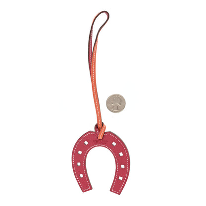 Hermes Togo Paddock Horseshoe Bag Charm Orange Rouge Grenat 2 of 3