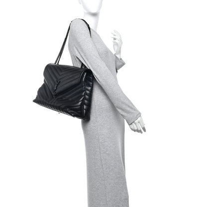 Saint Laurent Calfskin Y Quilted Monogram Monochrome Large Loulou Chain Satchel Black 2 of 13