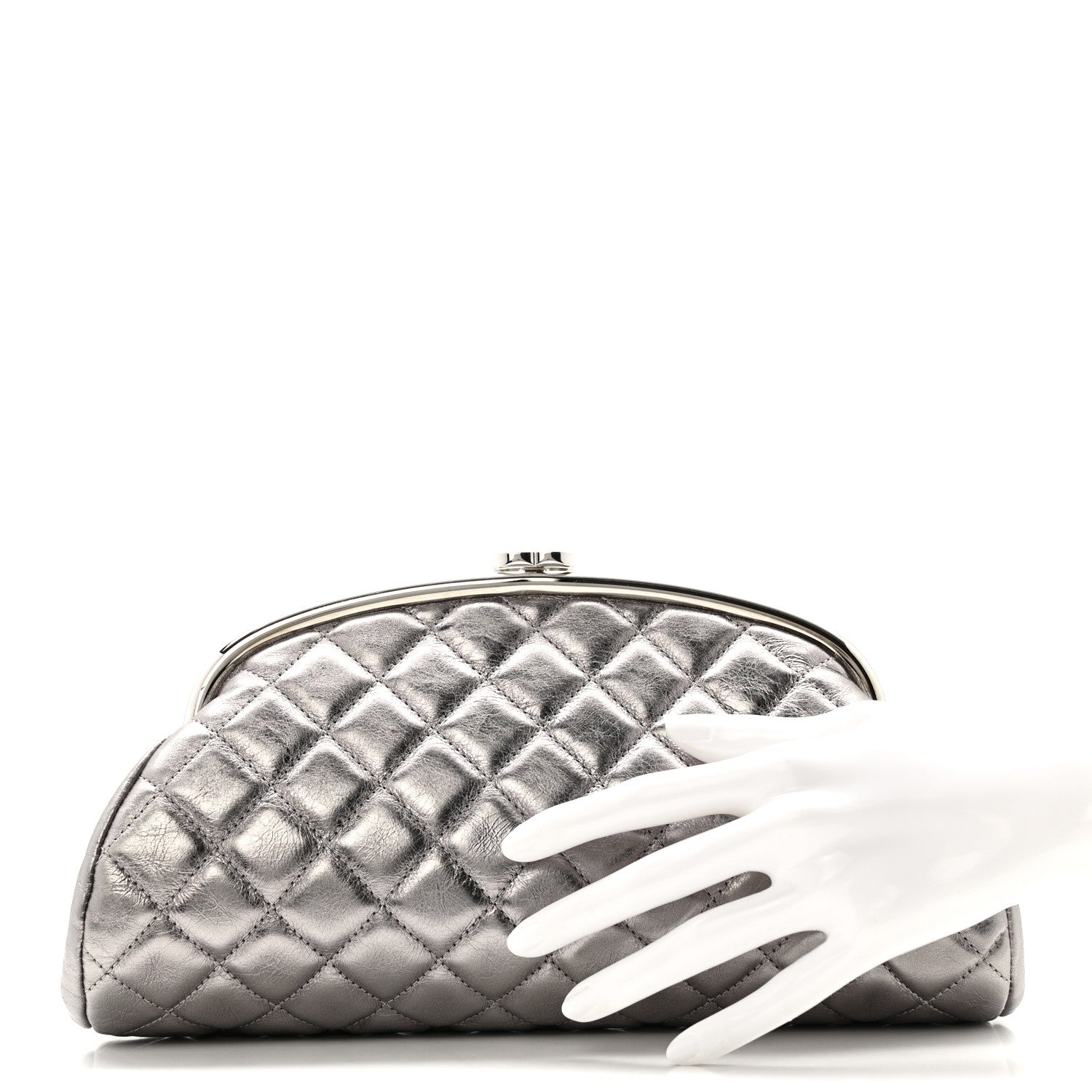 Chanel Metallic Aged Calfskin Quilted Timeless Clutch Silver 2 of 10