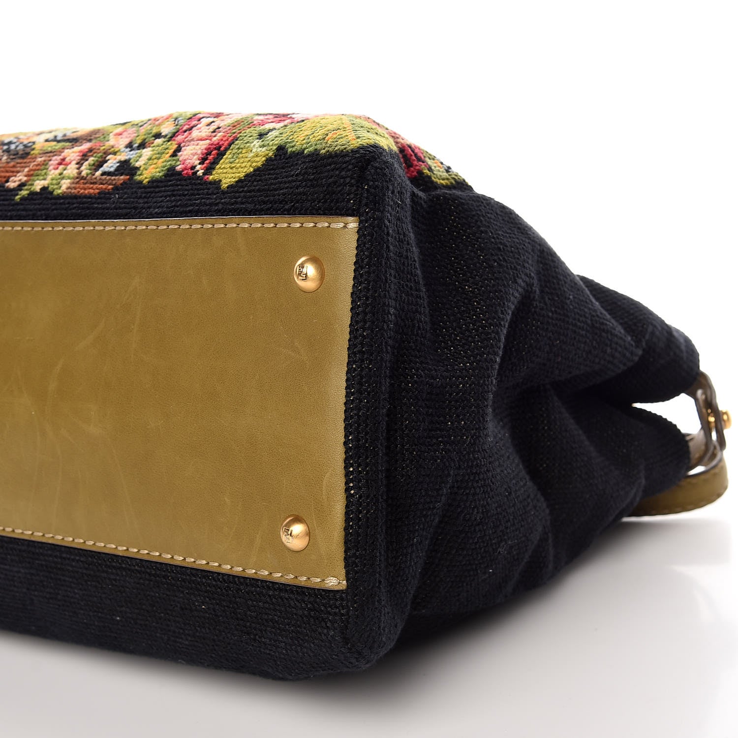 Fendi Canvas Embroidered Large Peekaboo Iconic Satchel Black Multicolor Muschio 5 of 13