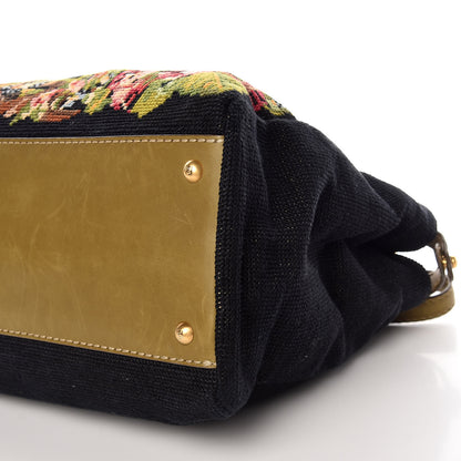 Fendi Canvas Embroidered Large Peekaboo Iconic Satchel Black Multicolor Muschio 5 of 13