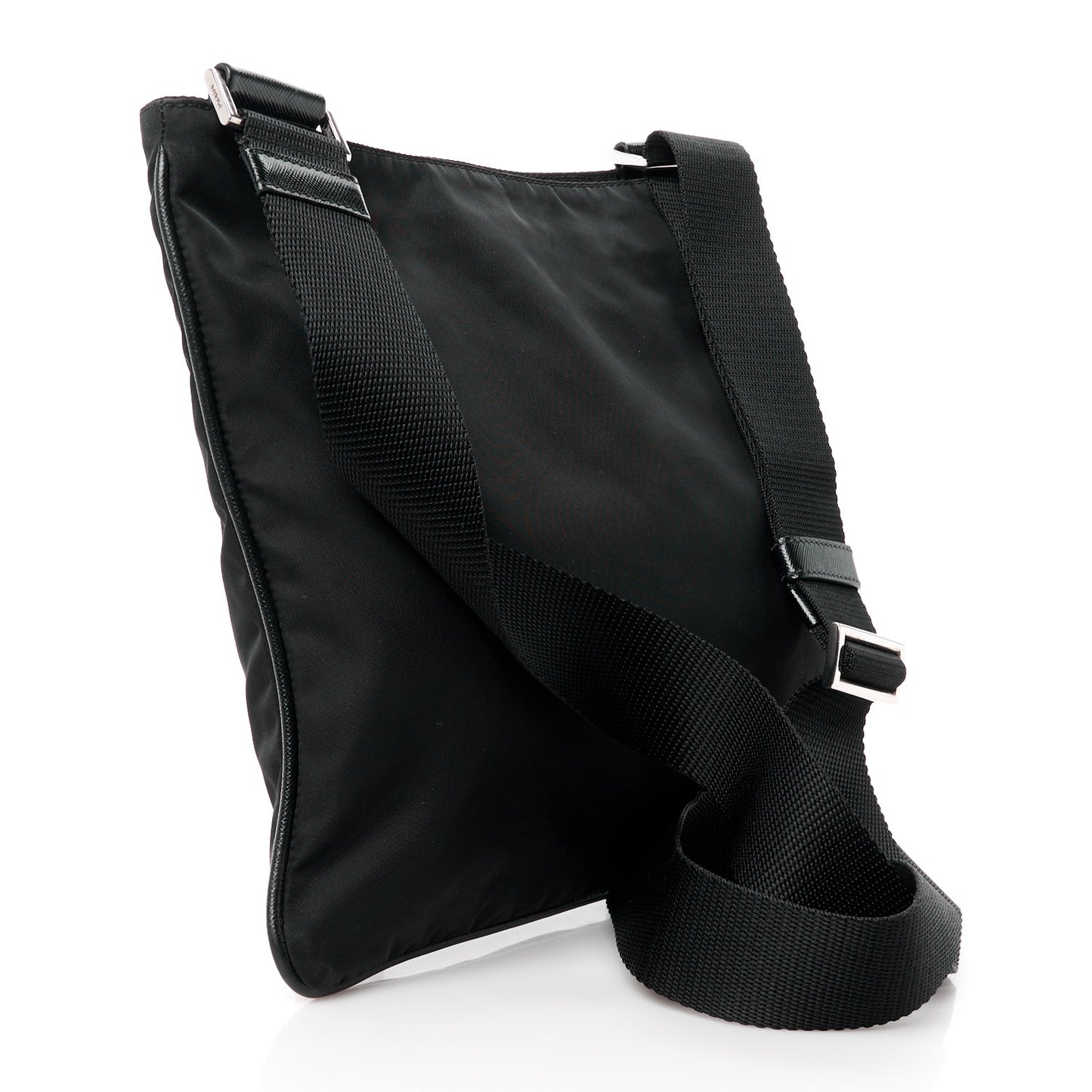 Tessuto Nylon Saffiano Flat Messenger Bag Black