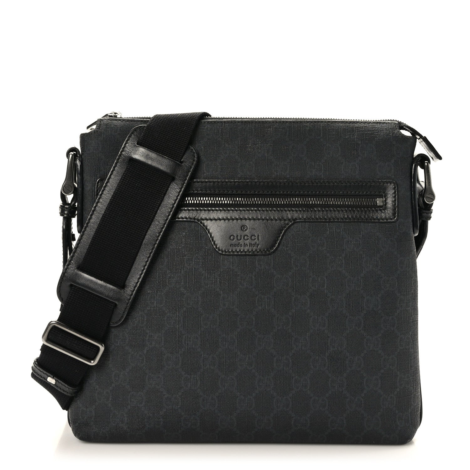 Gucci GG Supreme Monogram Crossbody Messenger Bag Black Grey 1 of 10