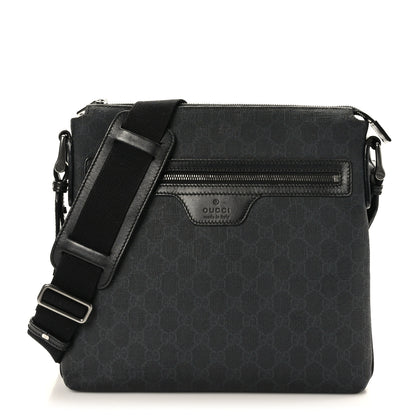 Gucci GG Supreme Monogram Crossbody Messenger Bag Black Grey 1 of 10