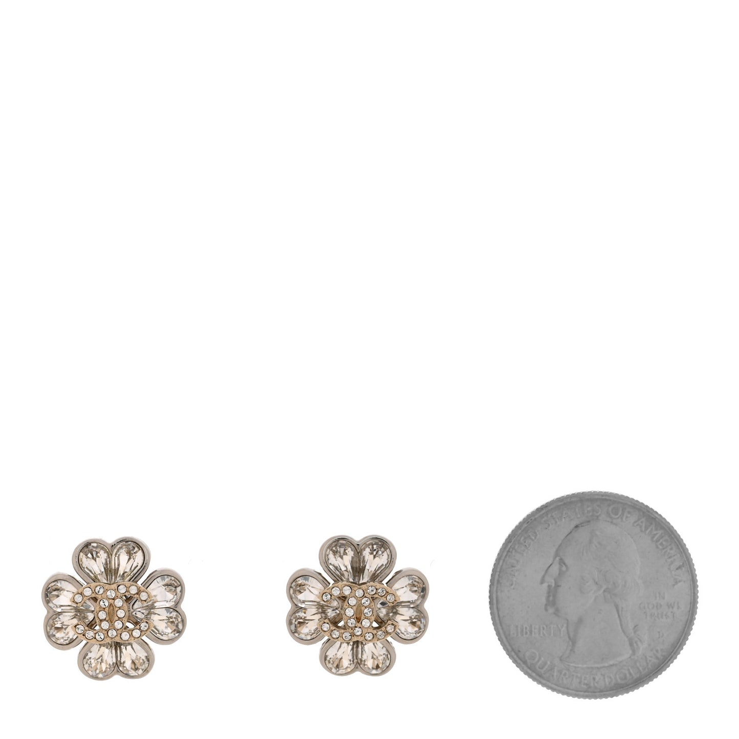 Metal Crystal CC Clover Heart Earrings Silver Gold