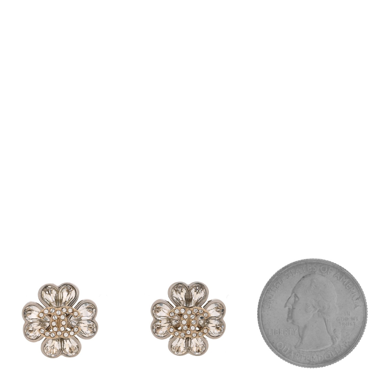 Chanel Metal Crystal CC Clover Heart Earrings Silver Gold 2 of 5