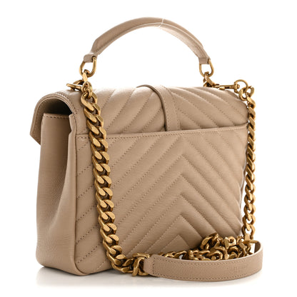 Saint Laurent Sheepskin Matelasse Chevron Monogram Medium College Bag Dark Beige 3 of 14