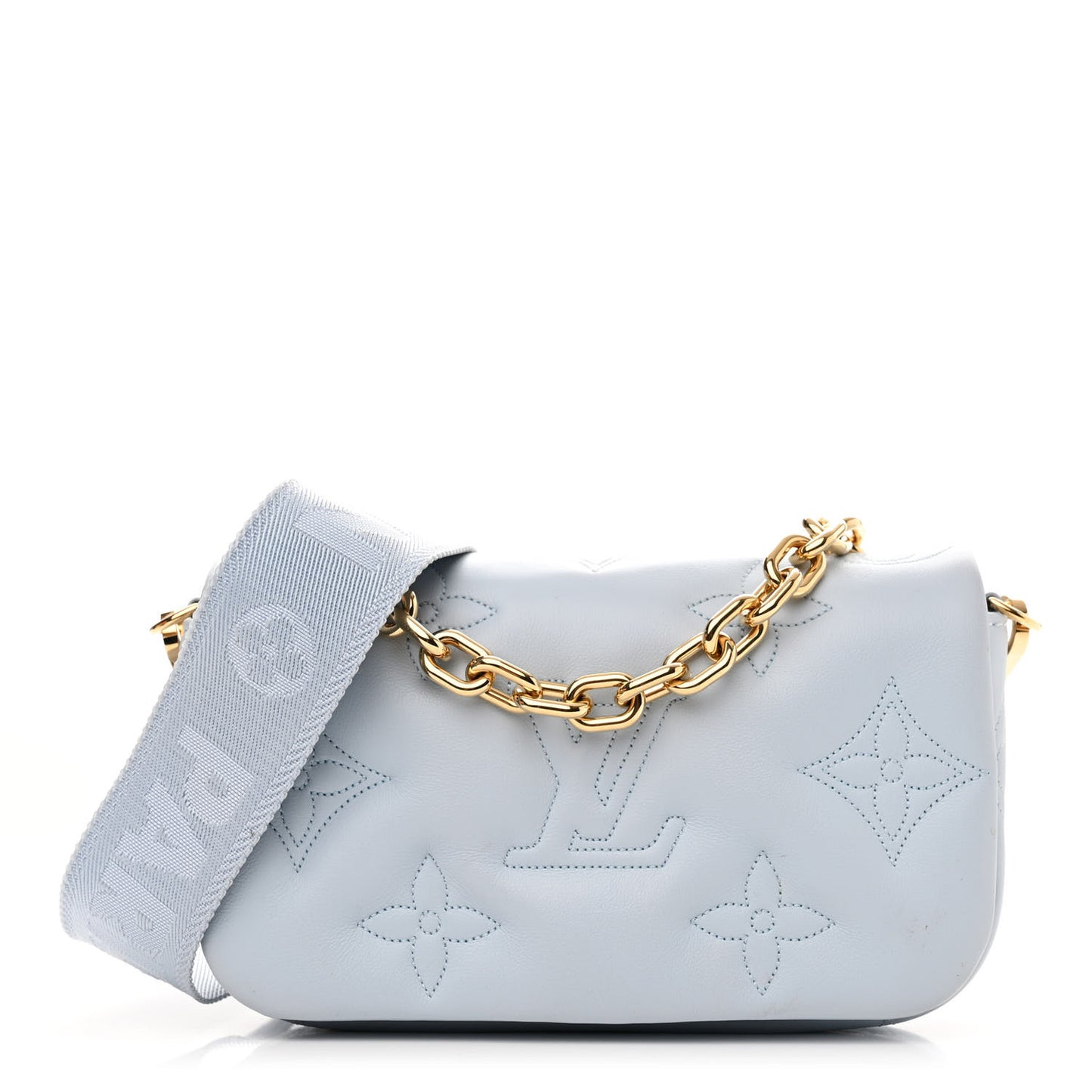 Calfskin Bubblegram Wallet On Strap Ice Blue
