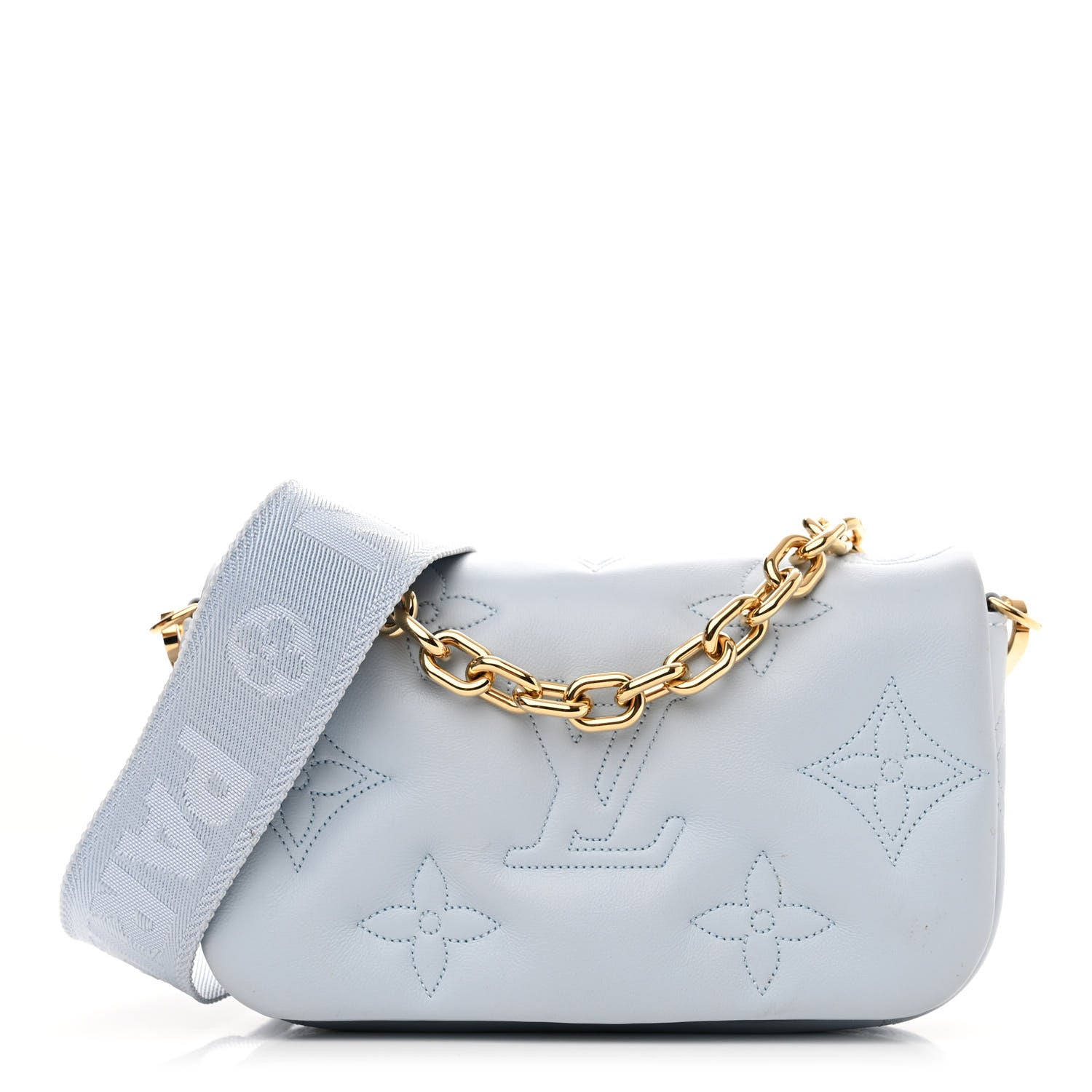 Louis Vuitton Calfskin Bubblegram Wallet On Strap Ice Blue 1 of 11