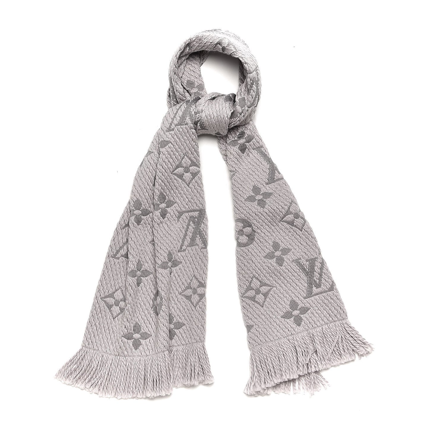 Wool Silk Logomania Scarf Pearl Grey
