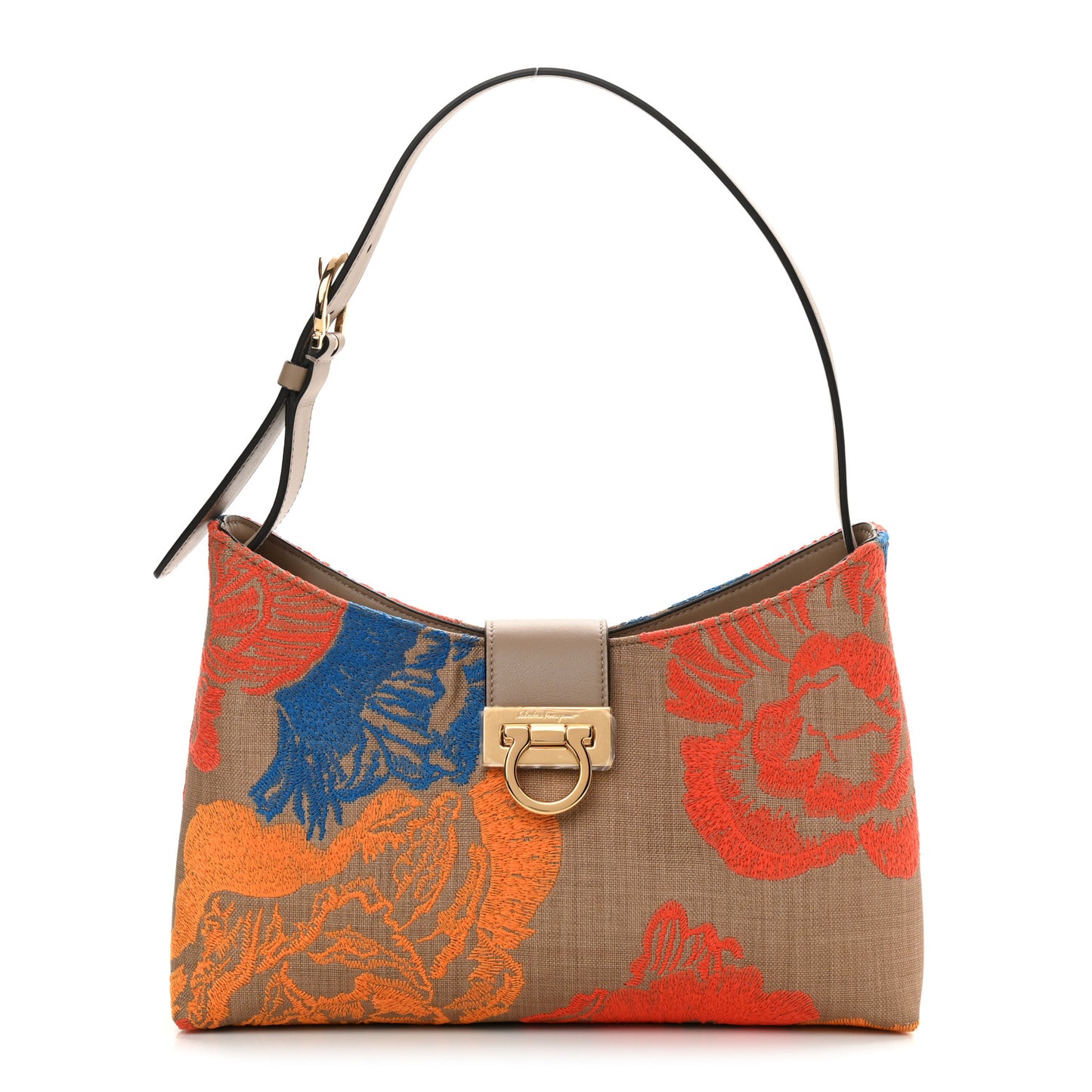 Raffia Embroidered Woven Trifolio Shoulder Bag Multicolor