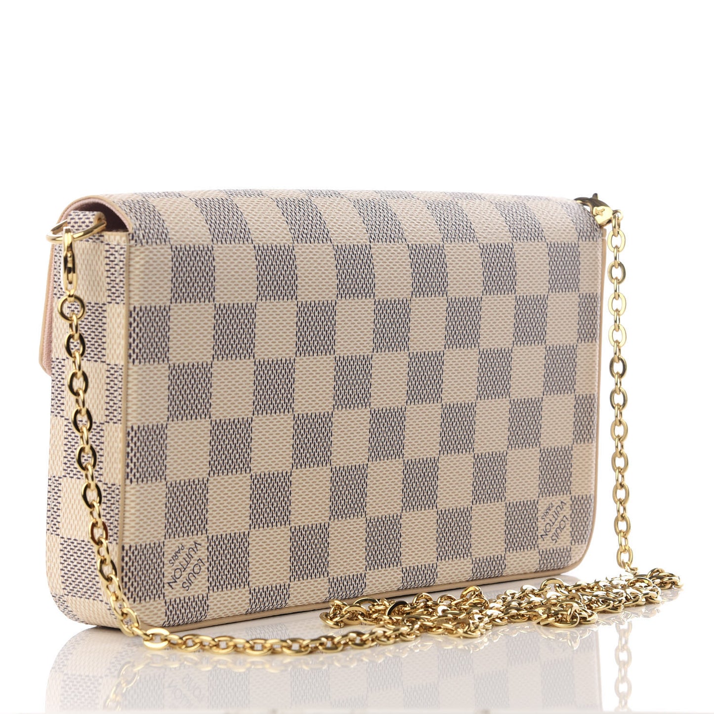 Damier Azur Pochette Felicie Chain Wallet Rose Ballerine