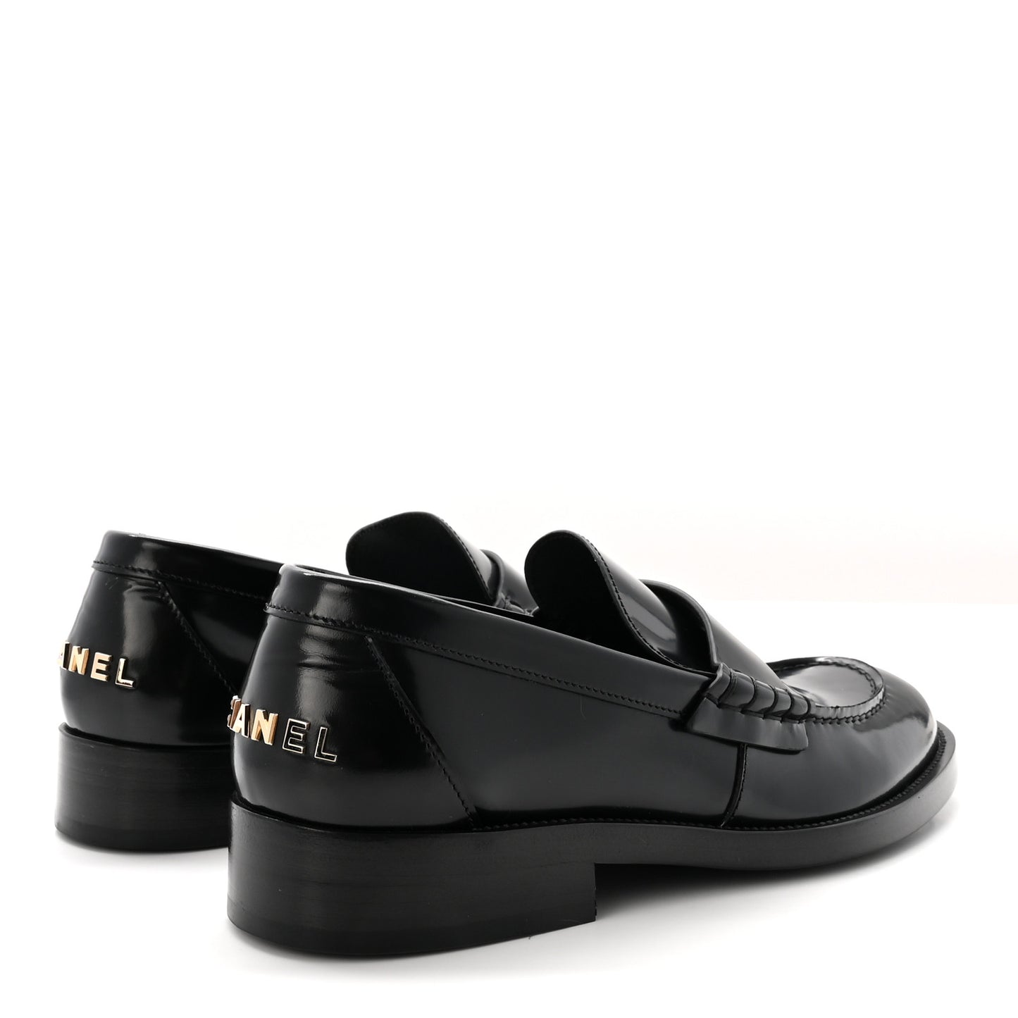Shiny Calfskin Logo Loafers 39 Black