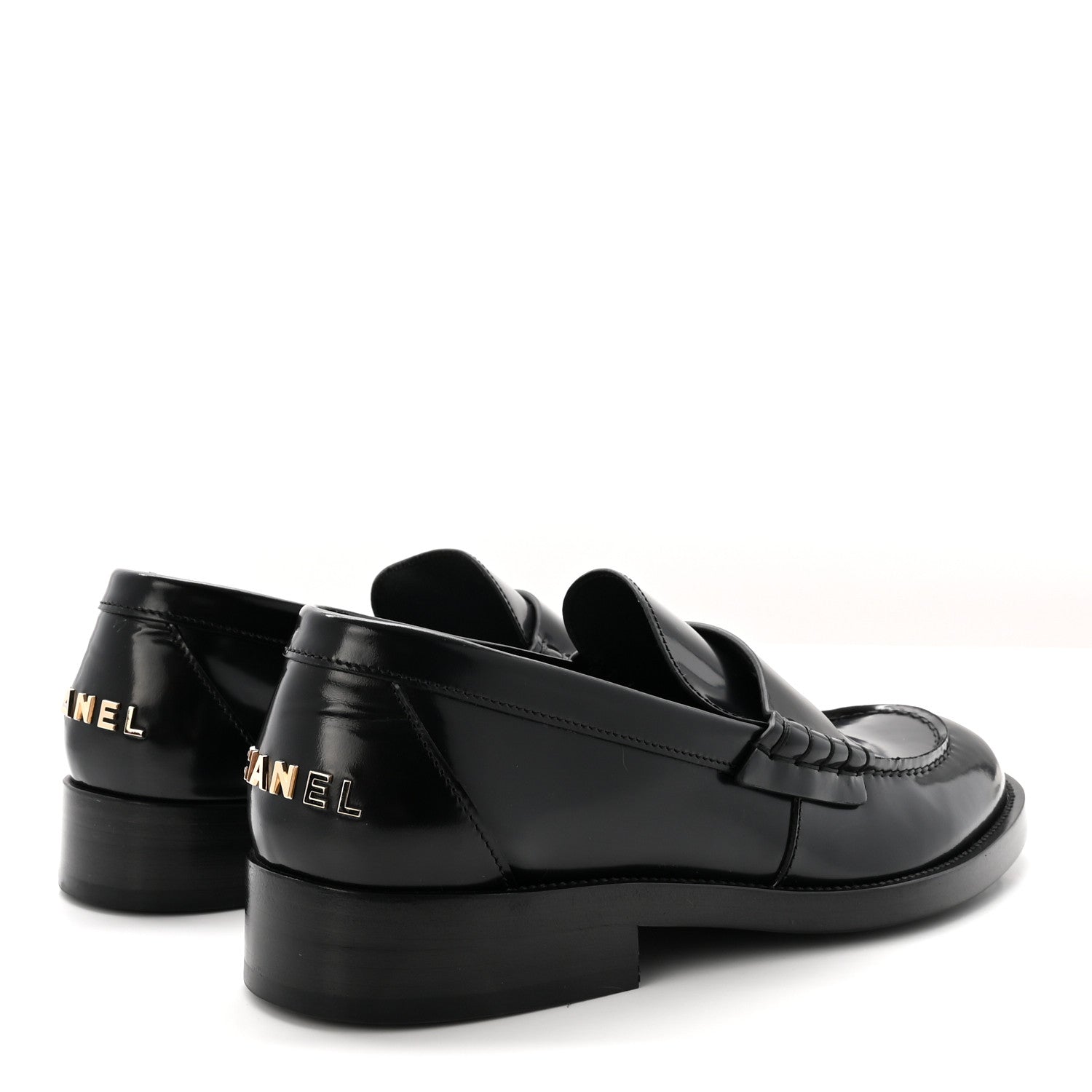 Chanel Shiny Calfskin Logo Loafers 39 Black 5 of 9