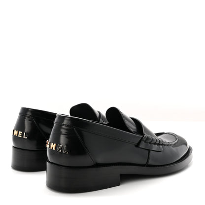 Chanel Shiny Calfskin Logo Loafers 39 Black 5 of 9