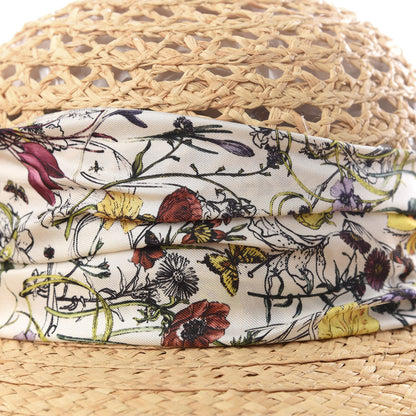 Gucci Straw Flora Infinity Scarf Wide Brim Hat S Natural 5 of 5