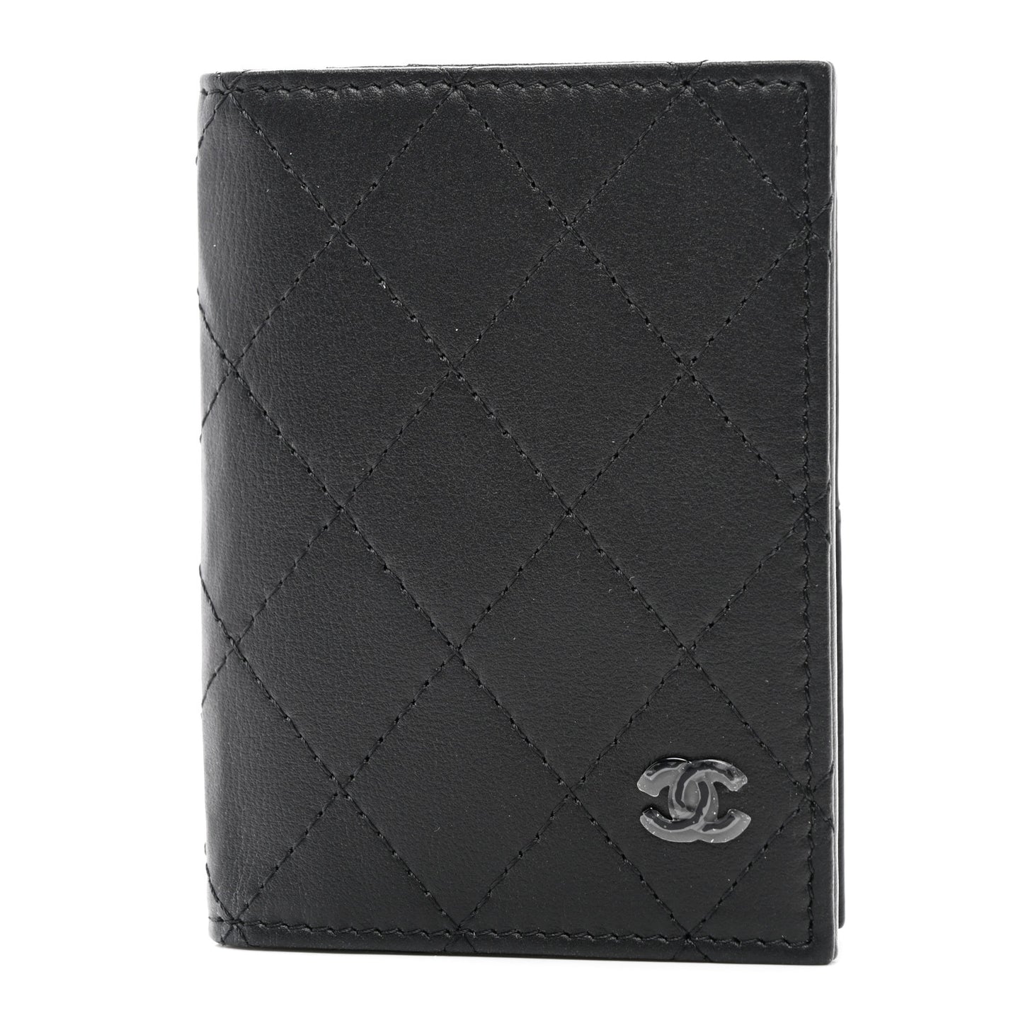 Grained Calfskin Quilted Card Holder Wallet So Black