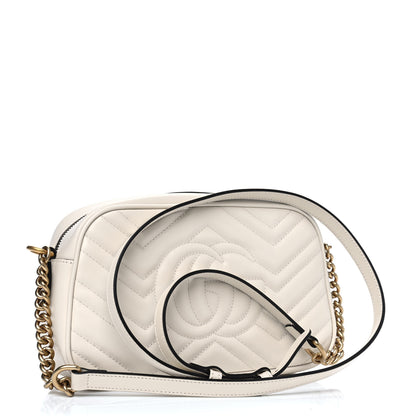 Gucci Calfskin Matelasse Small GG Marmont Chain Shoulder Bag White 2 of 4