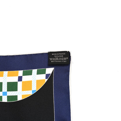 Hermes Silk Balade Ecossaise Scarf 90 Black Bleu Jaune D'or 5 of 5