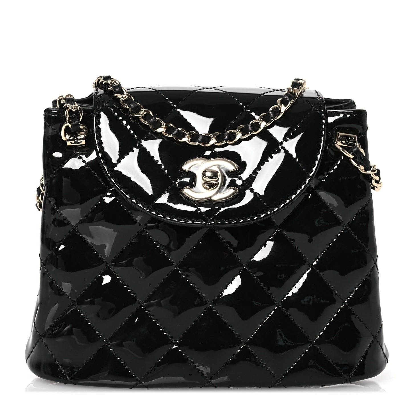 Patent Quilted Shiny Coco Small Flap Hobo Black
