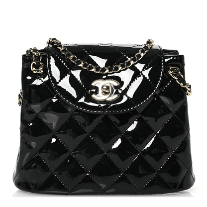Chanel Patent Quilted Shiny Coco Small Flap Hobo Black 1 of 11
