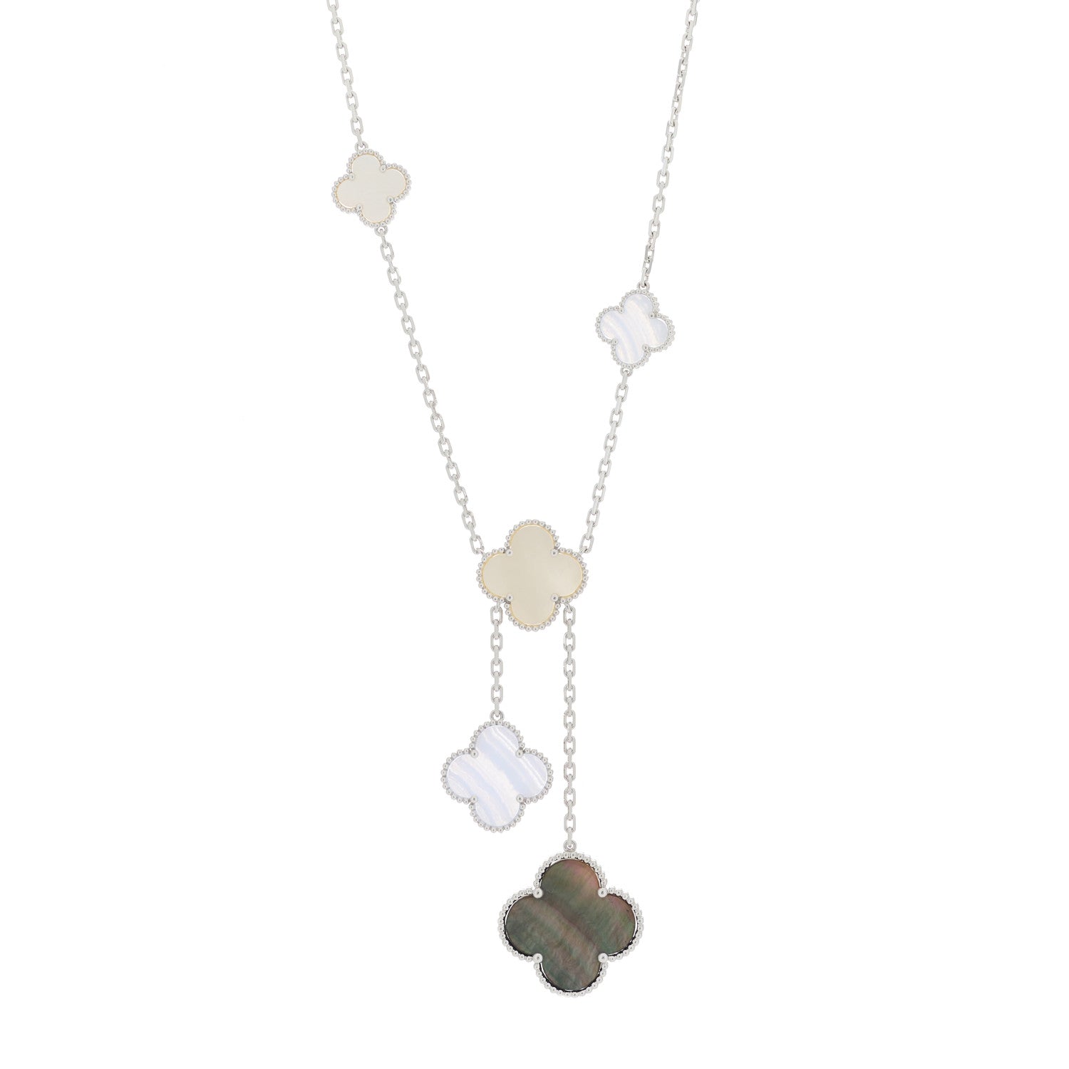 Van Cleef & Arpels 18K White Gold Mother of Pearl Chalcedony 6 Motifs Magic Alhambra Necklace 1 of 4