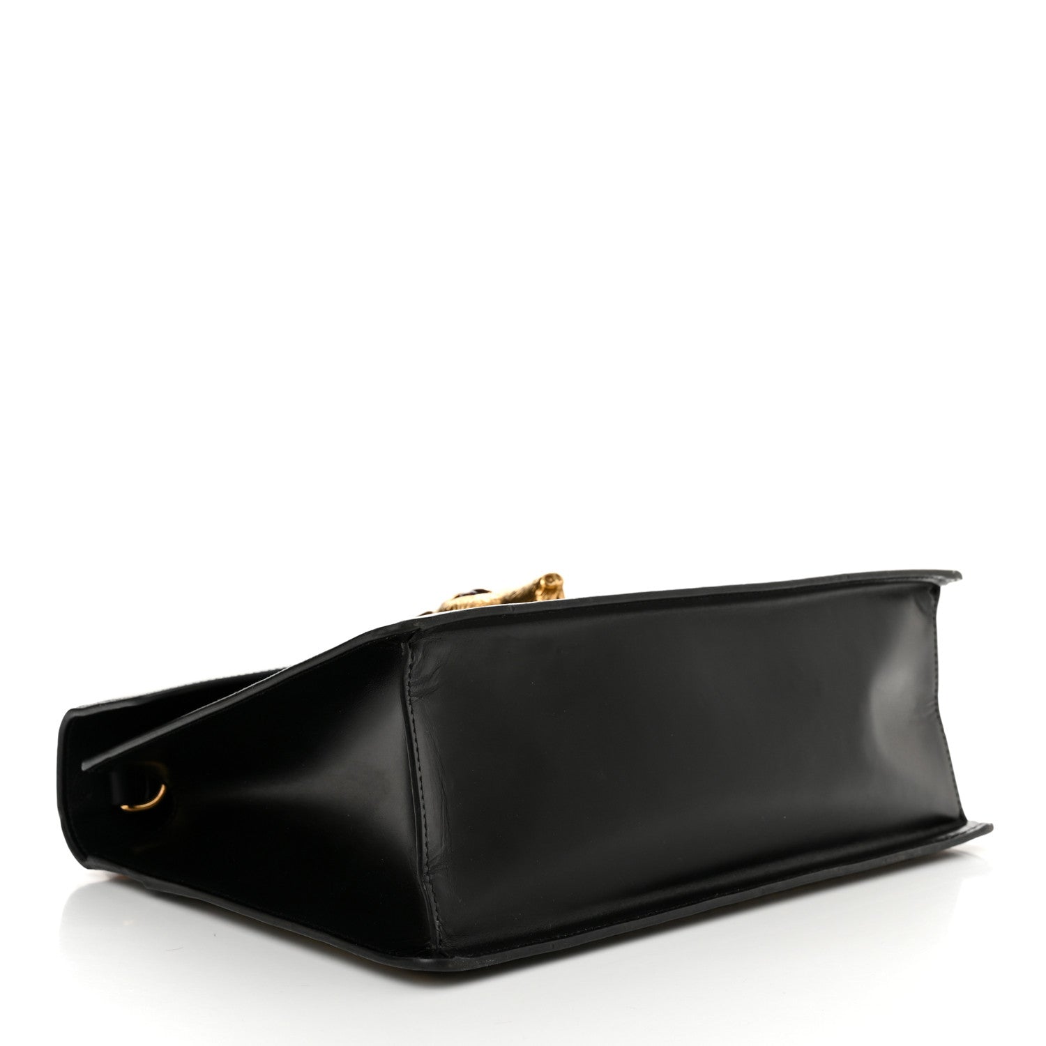 Gucci Glossy Calfskin Snakeskin Beetle Print Large Fox Broche Bamboo Top Handle Bag Black 4 of 10