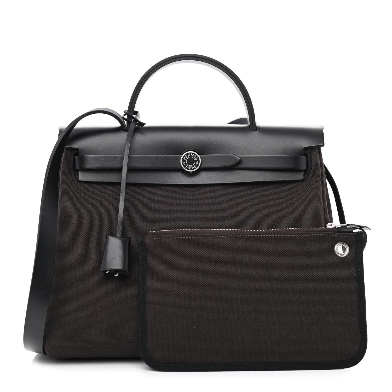 Hermes Toile Militaire Vache Hunter Laque Herbag Zip Retourne PM 31 Ebene Black 1 of 14